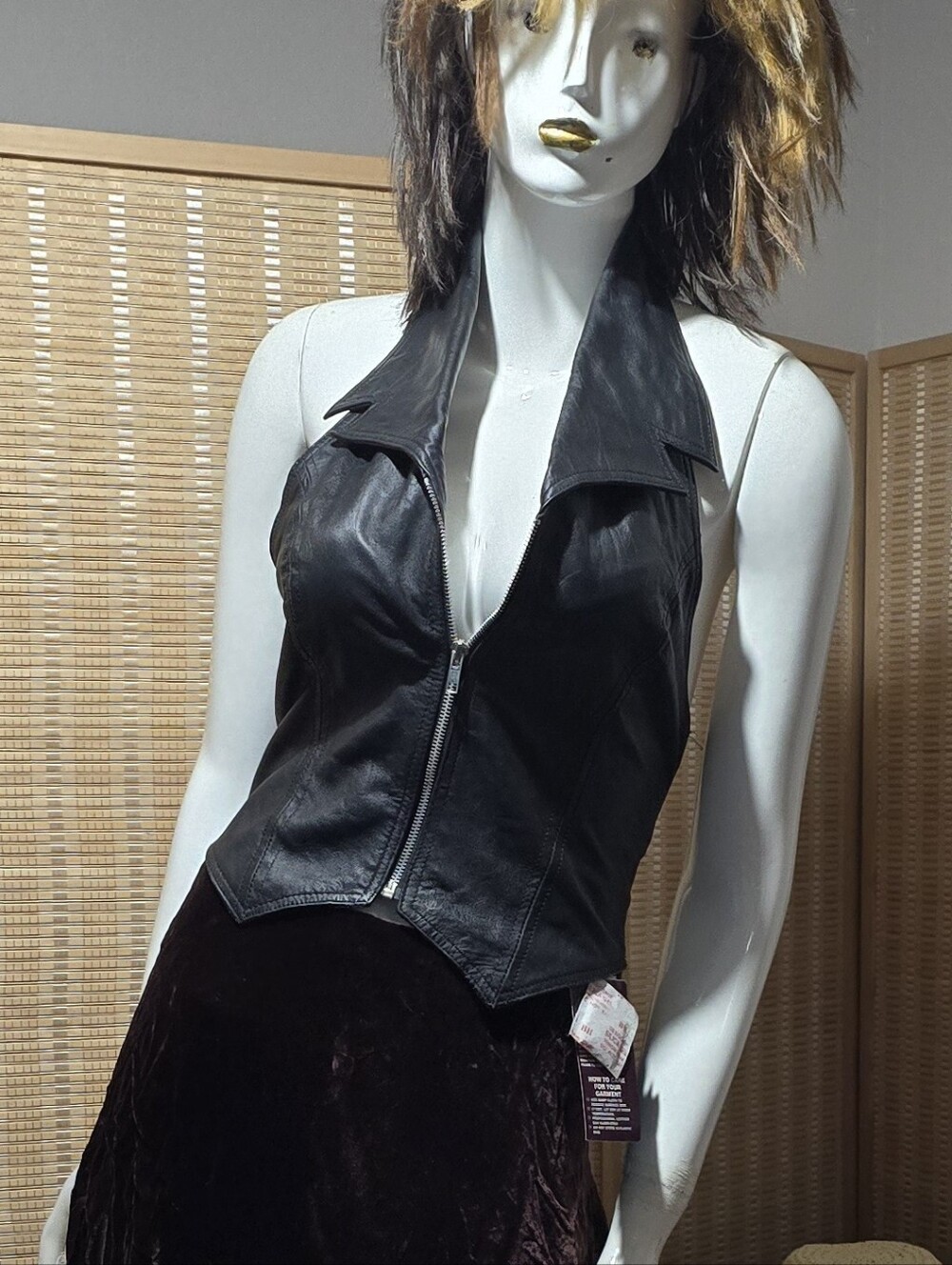 Black Leather Zip-Front Women's Vest Jacket